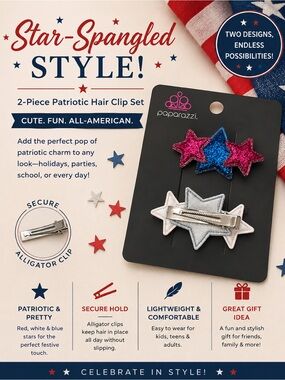 paparazzi Sparkling Stars Hair Clip Set - Pink, Blue & Silver